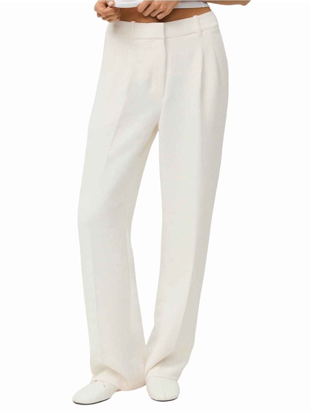 Aritzia Effortless Pant High-Waisted Wide Leg Pleated Trouser Cream Sz 6